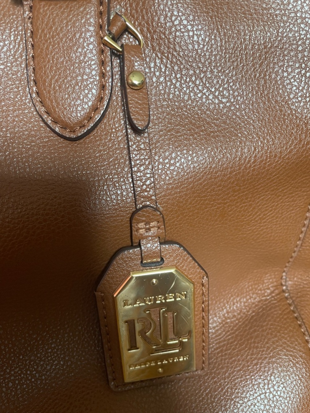 Ralph Lauren Cognac Leather Satchel with Gold Hardware - Picture 3 of 16